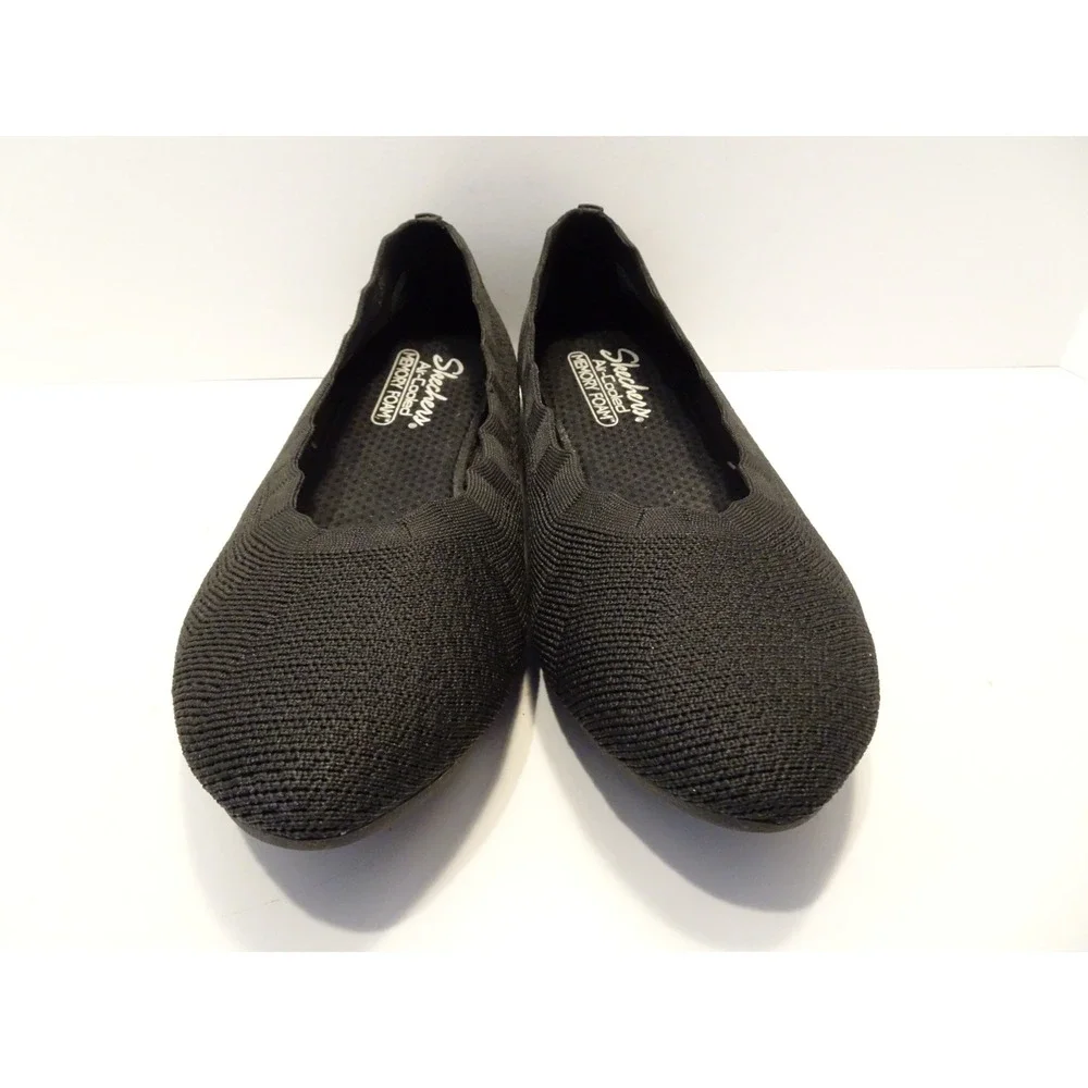 Skechers Cleo 2.0 Love Spell Black Stretch Fit Knit Ballet Flats 158343 Size 11